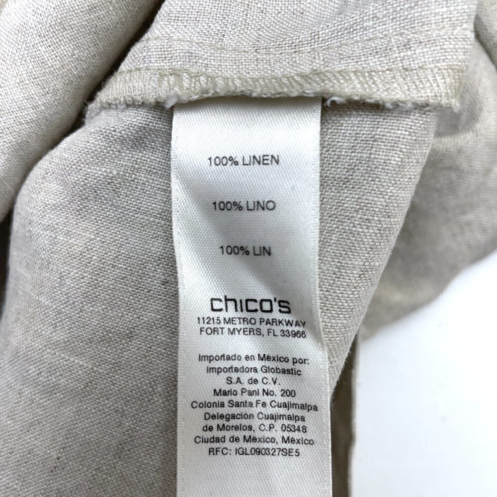 Chico's Women's Tan Linen Jacket Zipper Front Lightweight 3/4 Sleeves Large - Picture 8 of 9